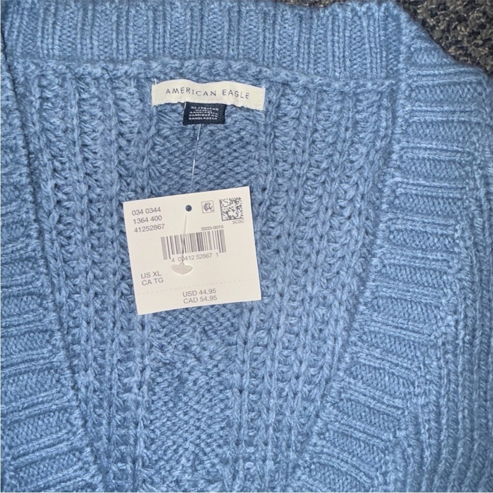 American Eagle NWT XL dusty Blue Cable Knit Sleeveless Sweater Vest - Picture 5 of 13